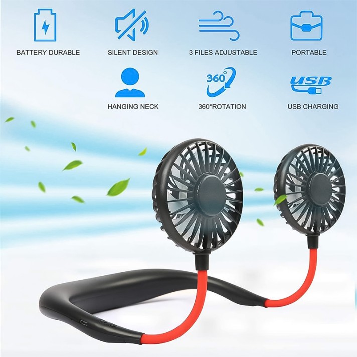 Dual-Outlet 3-Speed 360-Degree Adjustable Fan