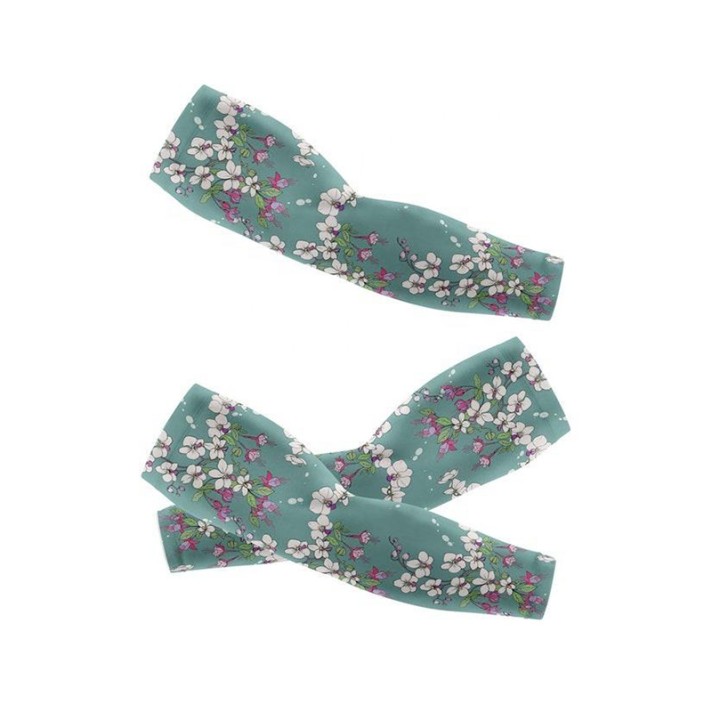 Green Printed Sun-Protection Sports Arm Sleeves Green Printed Sun-Protection Sports Arm Sleeves