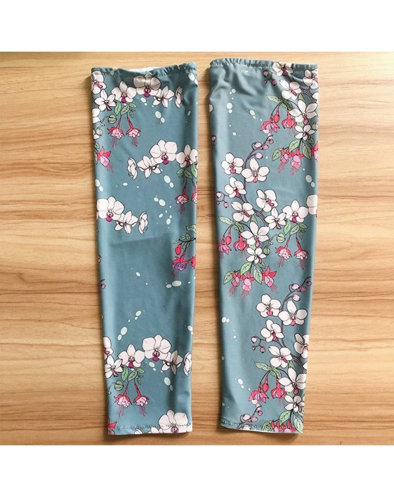 Green Printed Sun-Protection Sports Arm Sleeves
