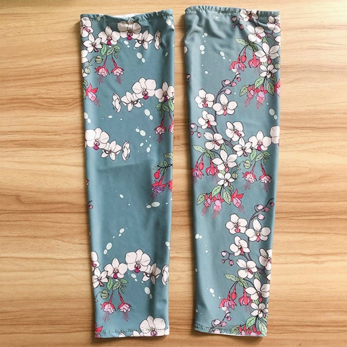 Green Printed Sun-Protection Sports Arm Sleeves